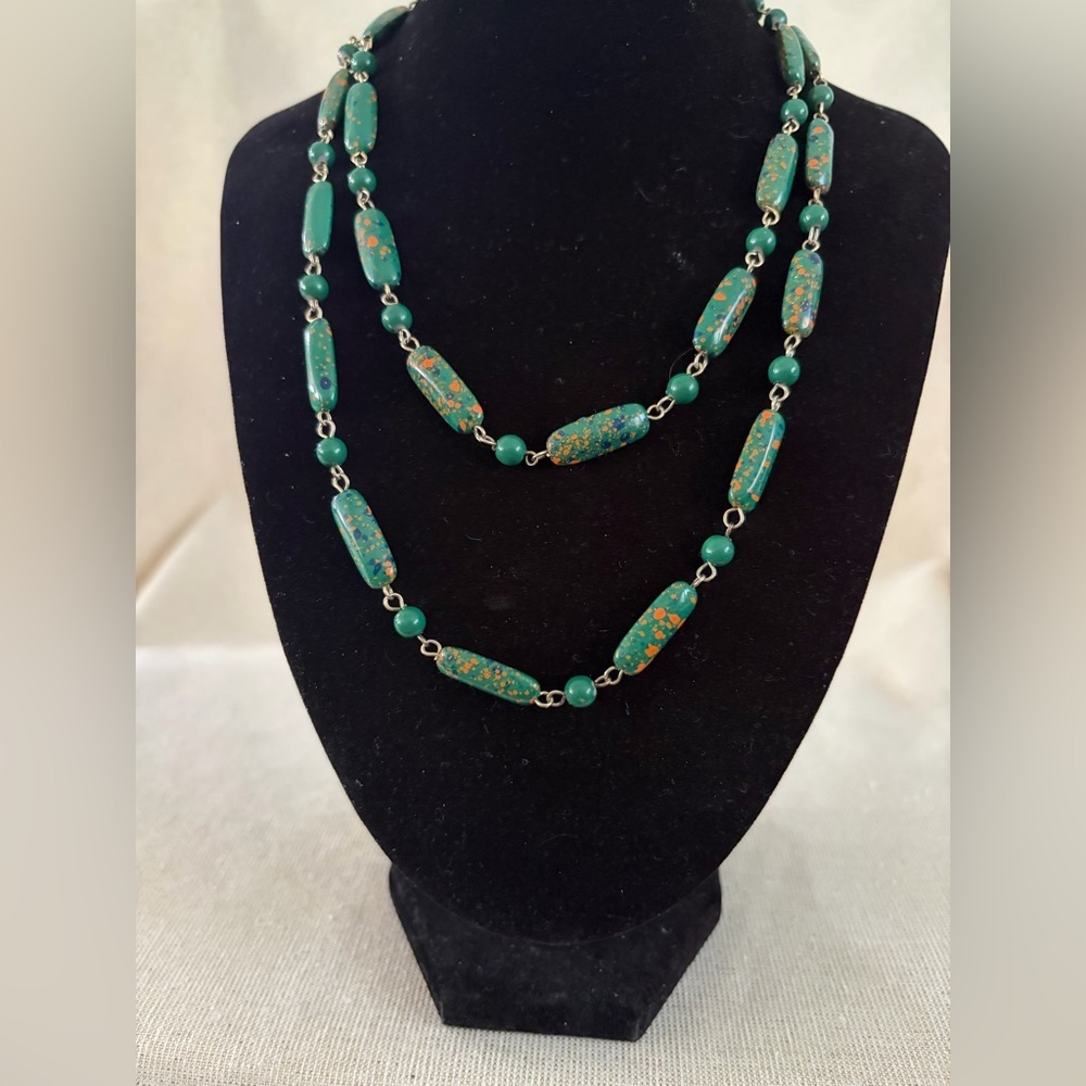 Green Speckled Bead Double Strand Necklace